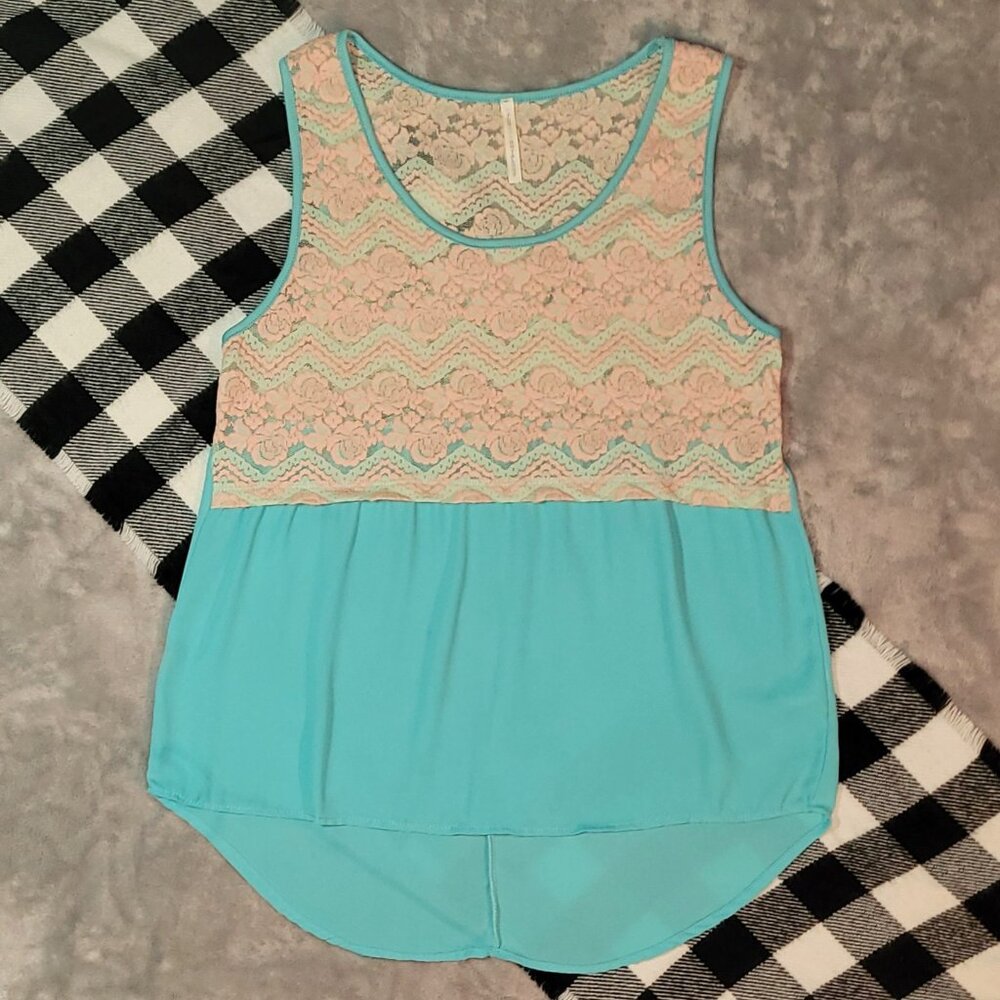 M | You Are Not Alone | Crocheted Lace Colorblock Tank Top